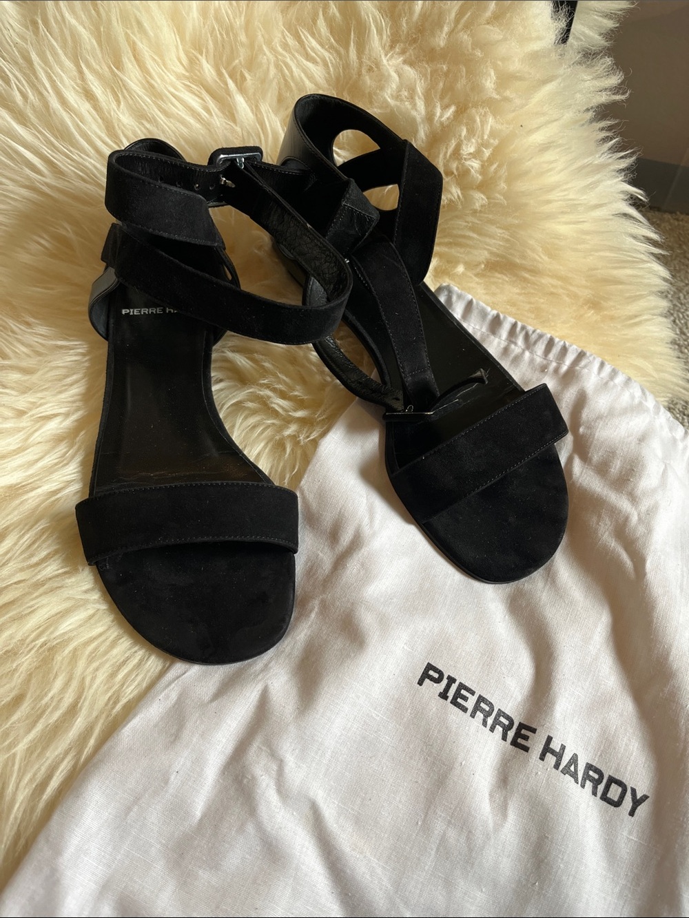 Pierre Hardy Black Suede Ankle-Strap Flat Sandals